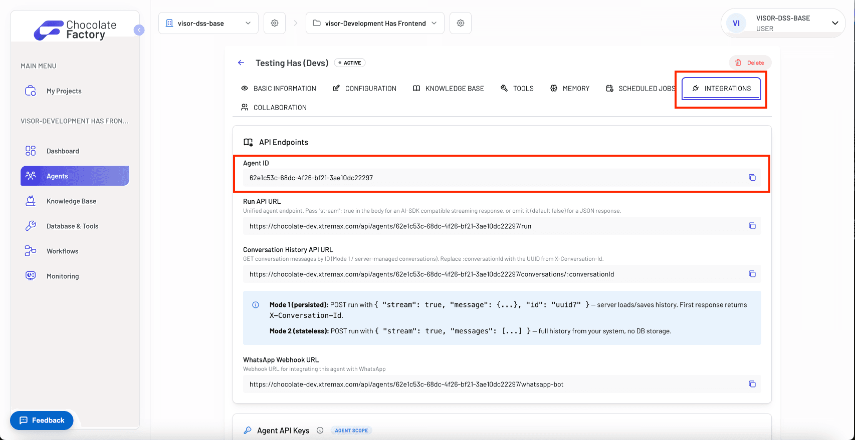 Agent Integrations Tab