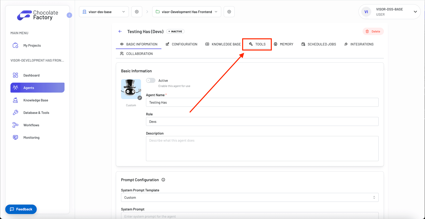Agent Tools Tab