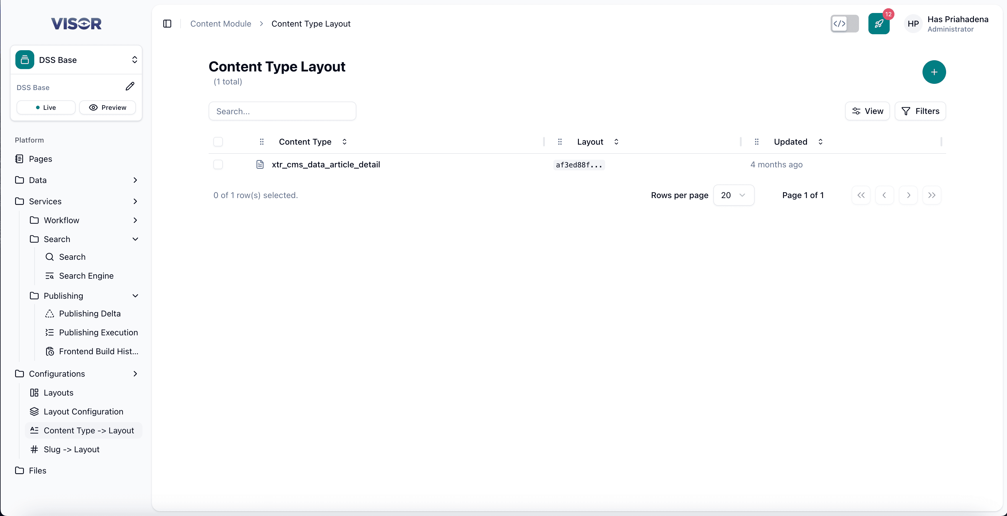 Content Type → Layout listing