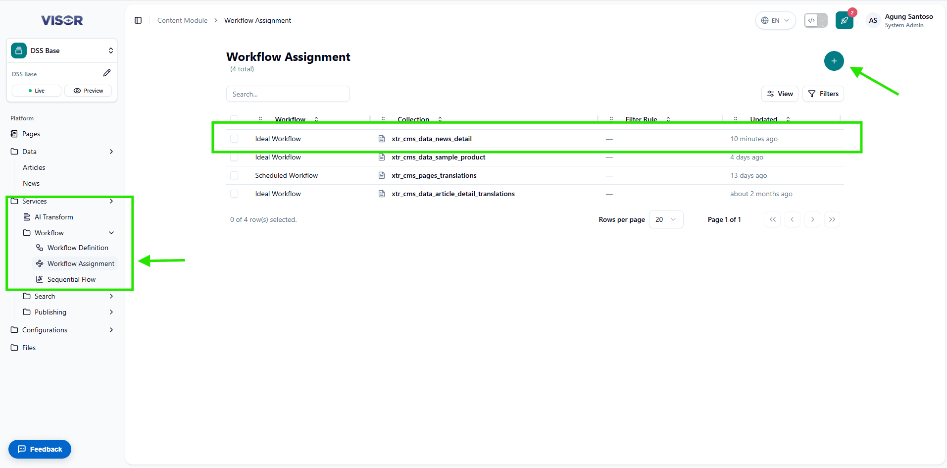 Workflow Assignment create form