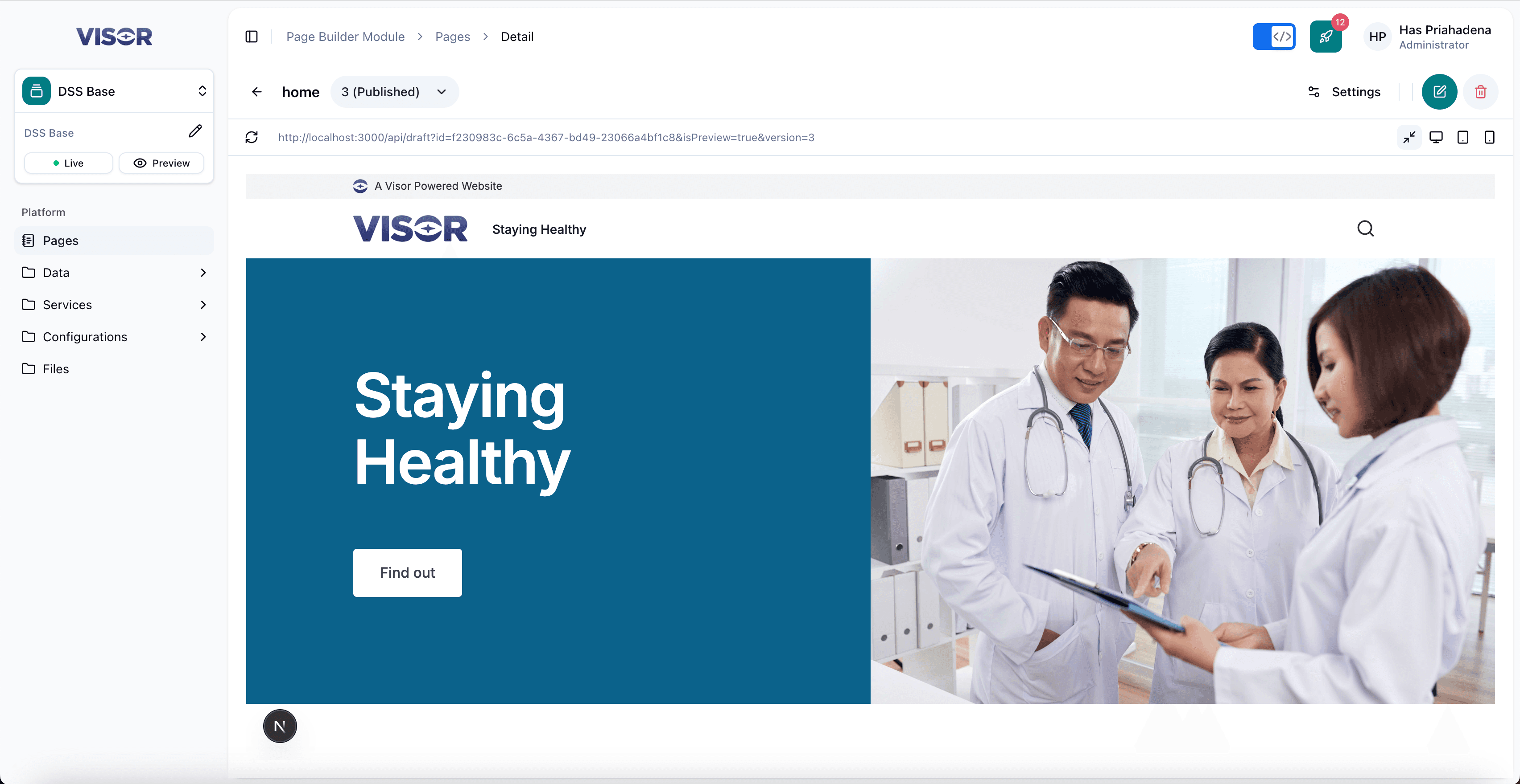 Local head previewed in Visor Studio dev mode