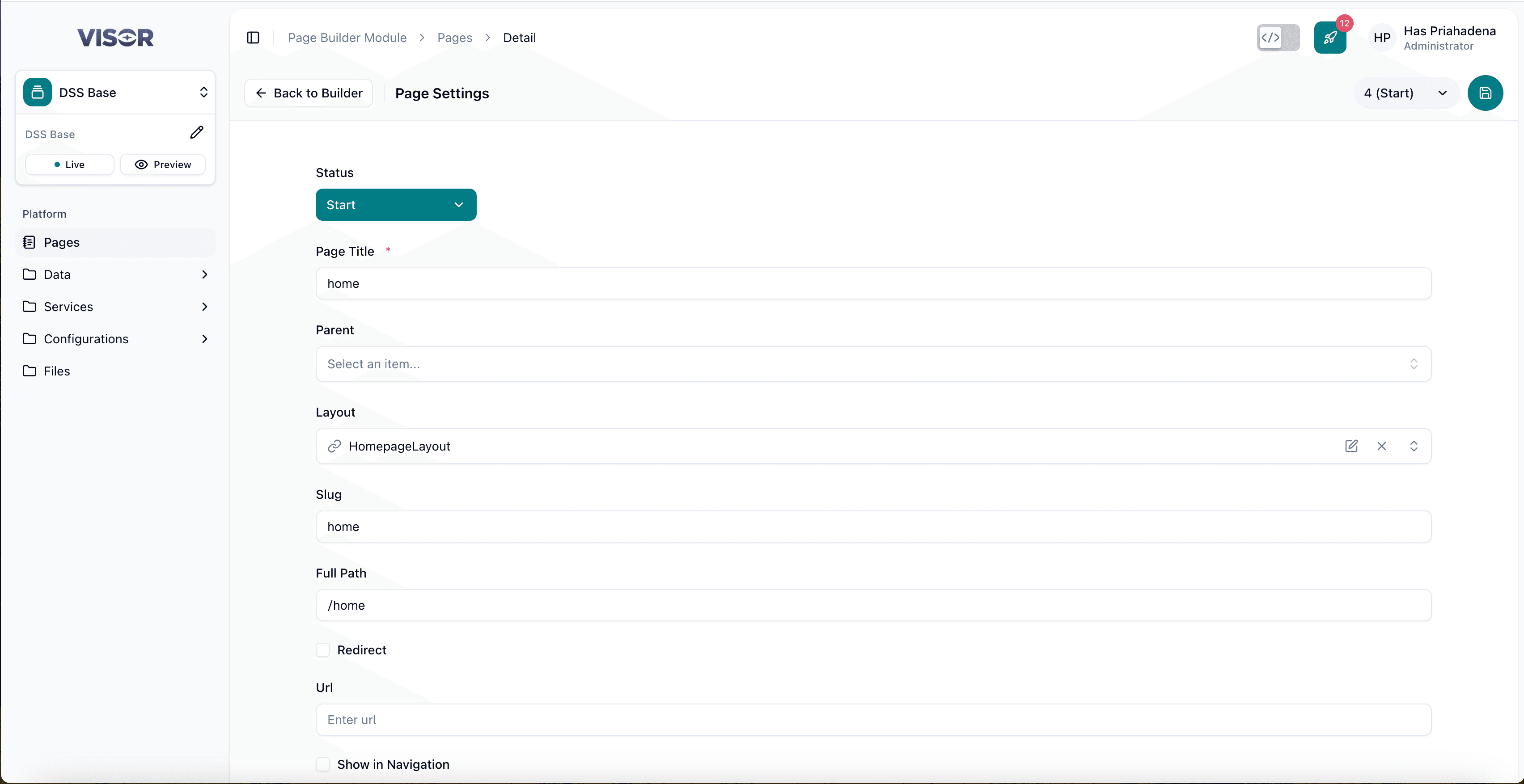 Page Builder - Settings mode non-published state form (editable fields)