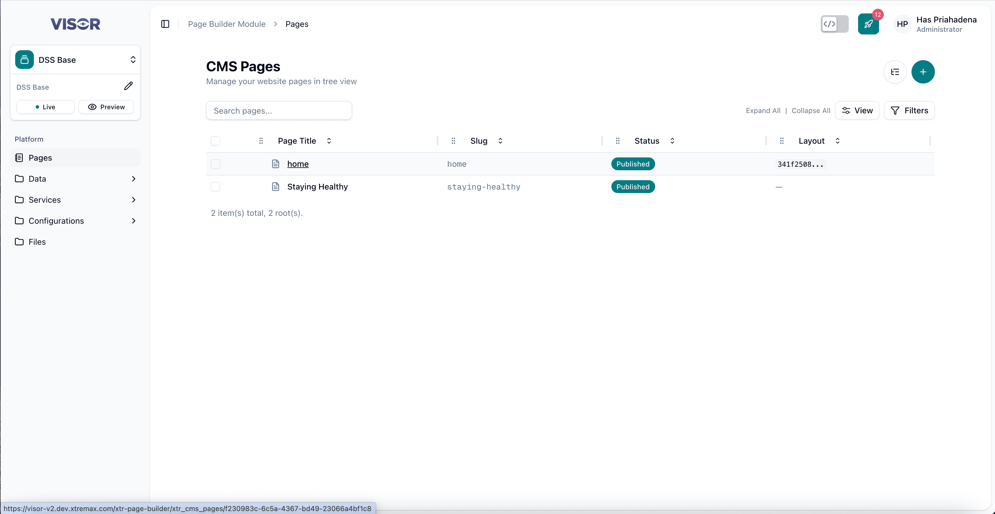 Page Builder - Edit page step 1 listing