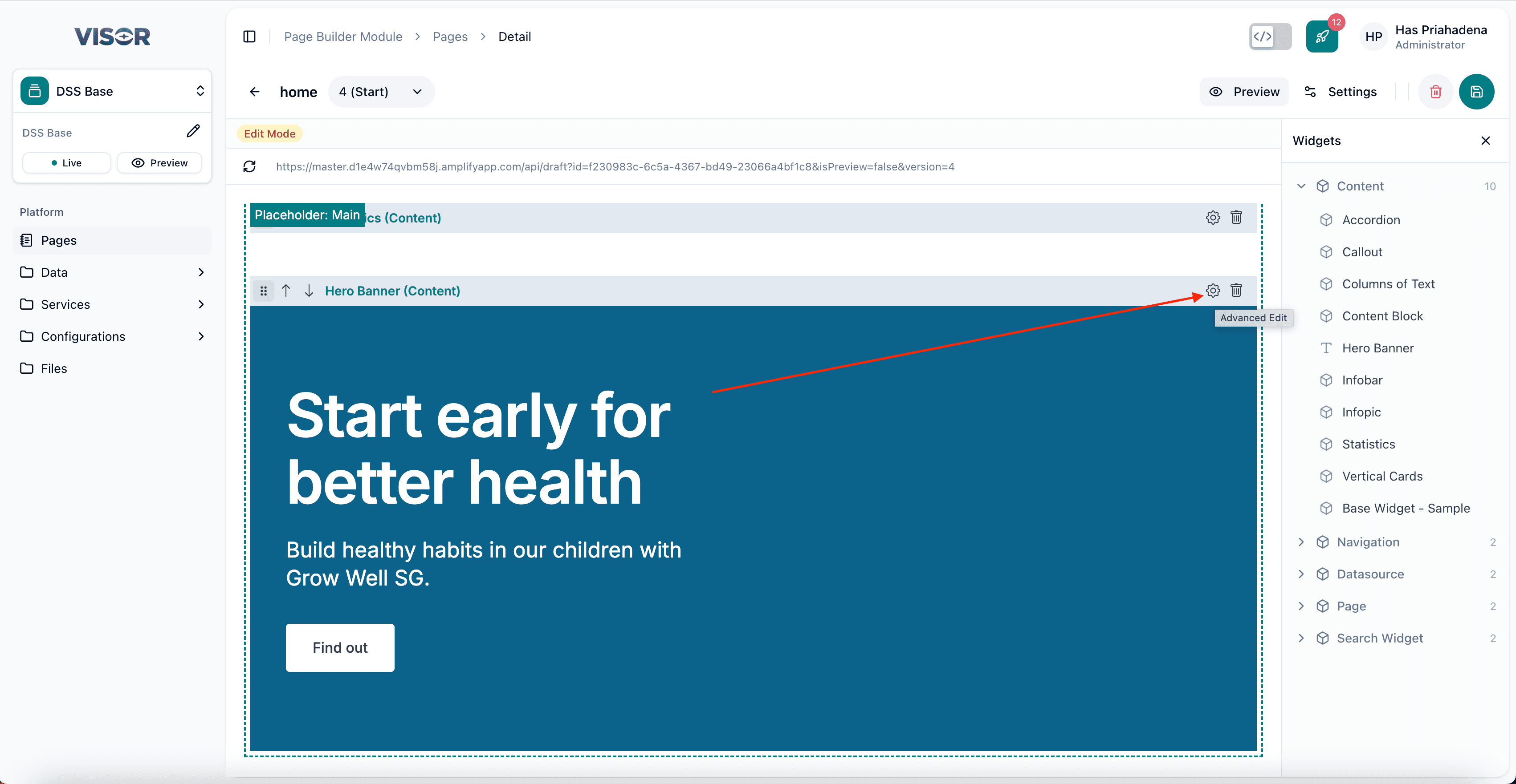 Page Builder - Edit page step 4 open widget configuration