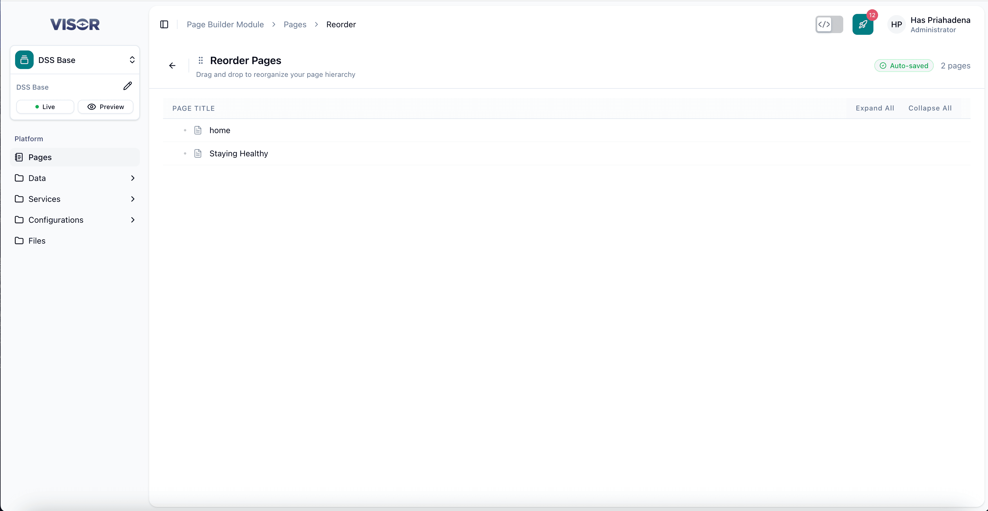 Page Builder — Reorder Pages