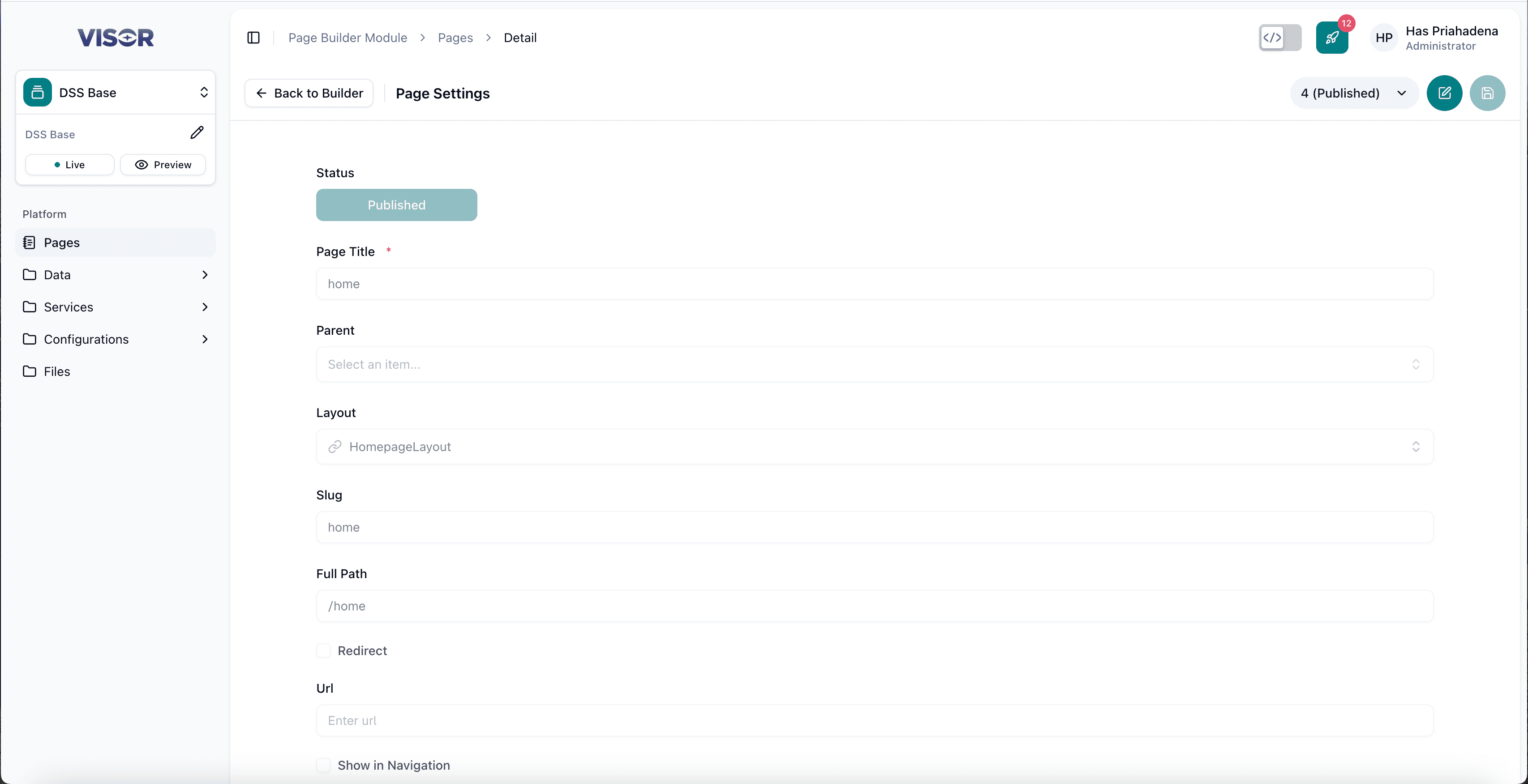 Page Builder - Settings mode published state form (disabled fields)