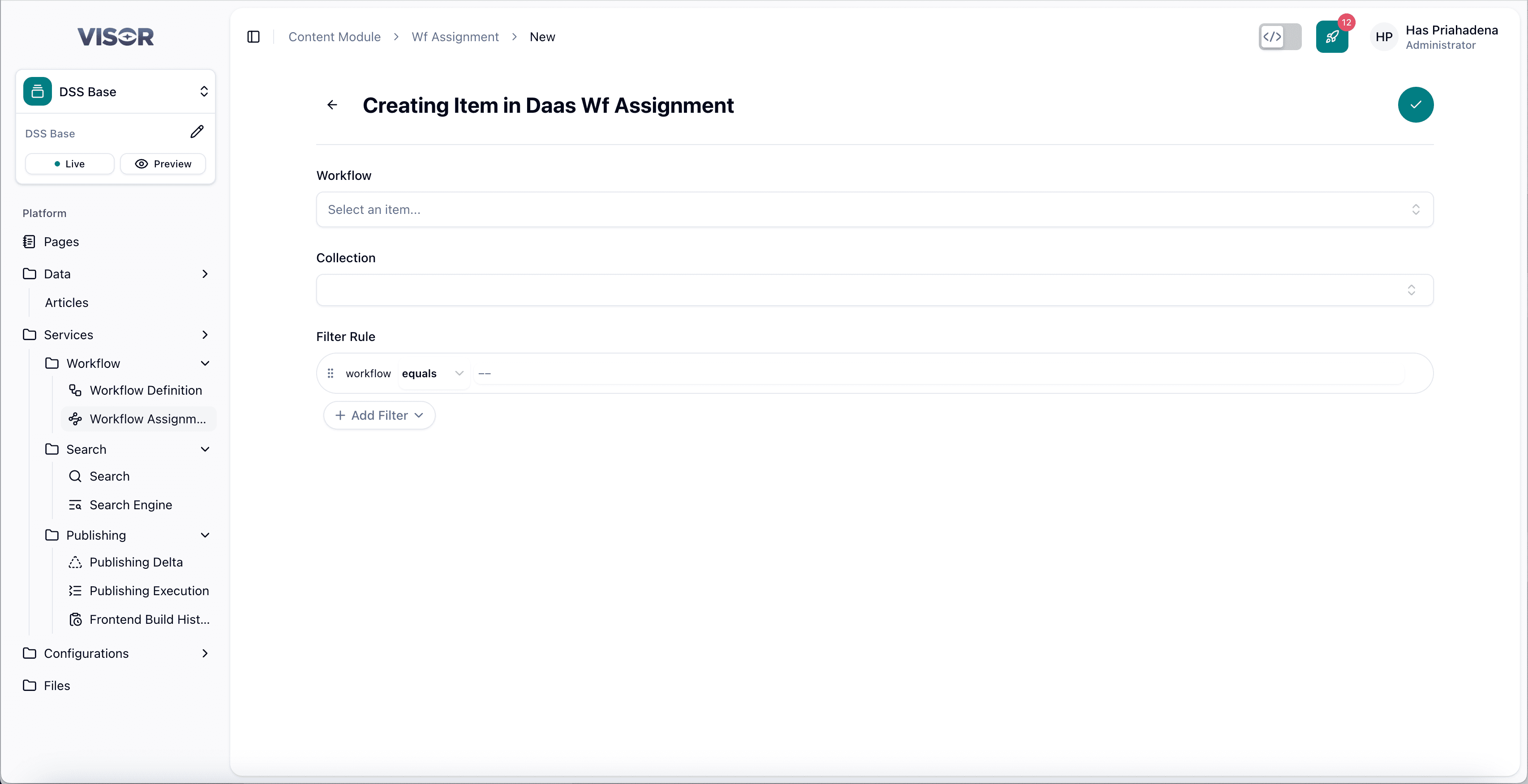 Workflow Assignment create form