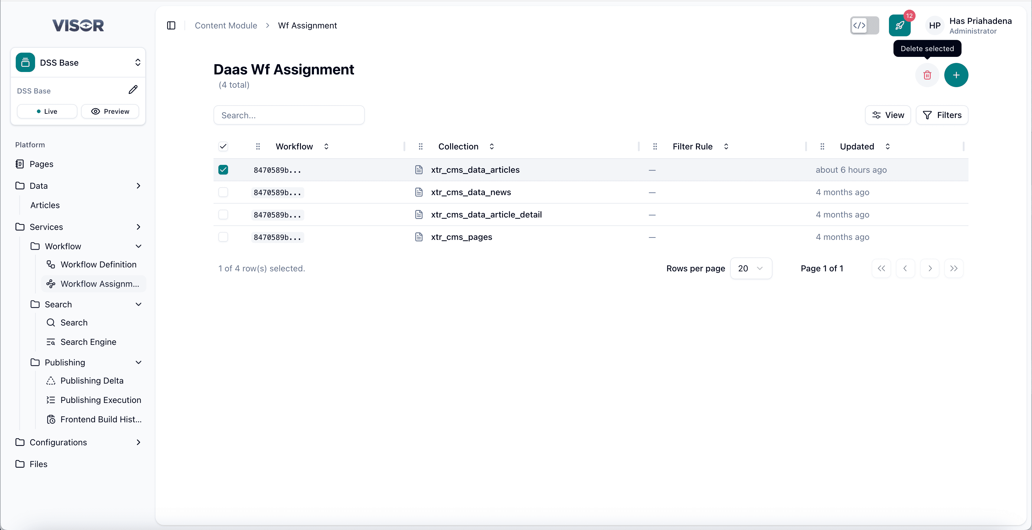 Workflow Assignment — delete from listing