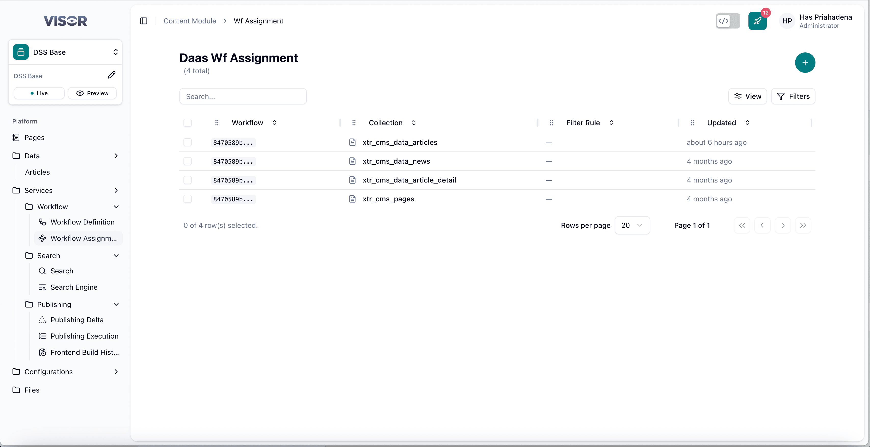 Workflow Assignment listing