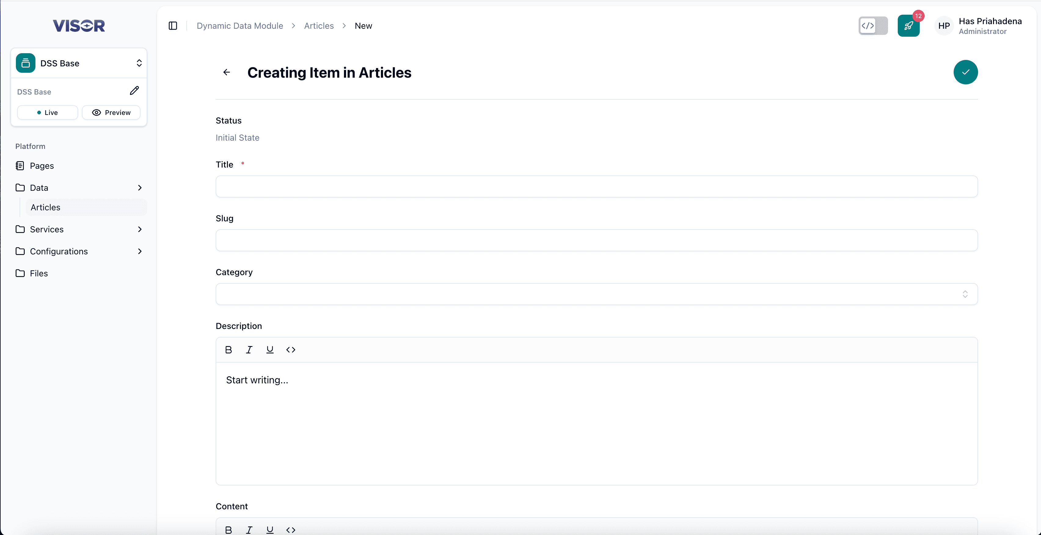 Dynamic Data — Creating Item in Articles form