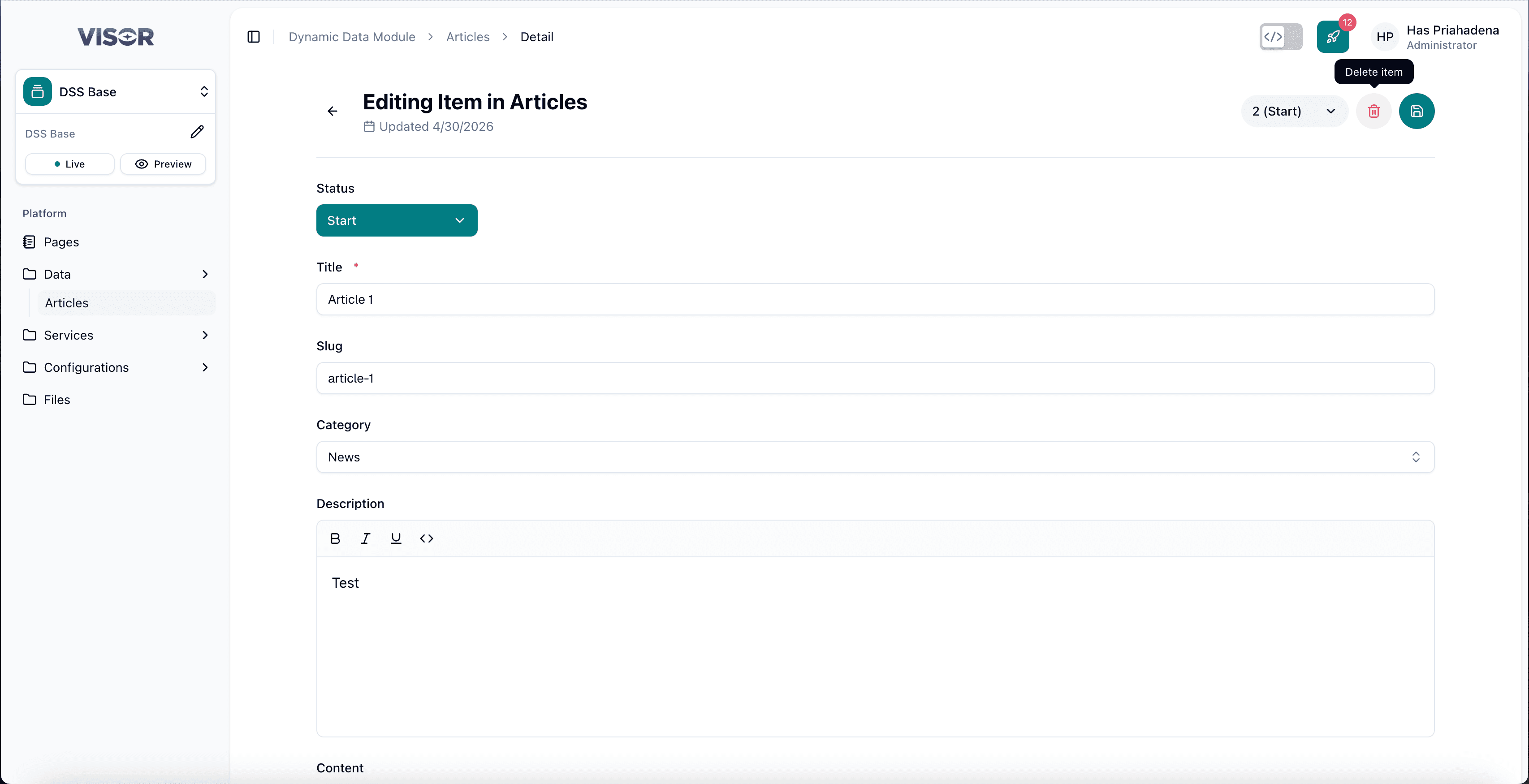 Dynamic Data — Delete article from form
