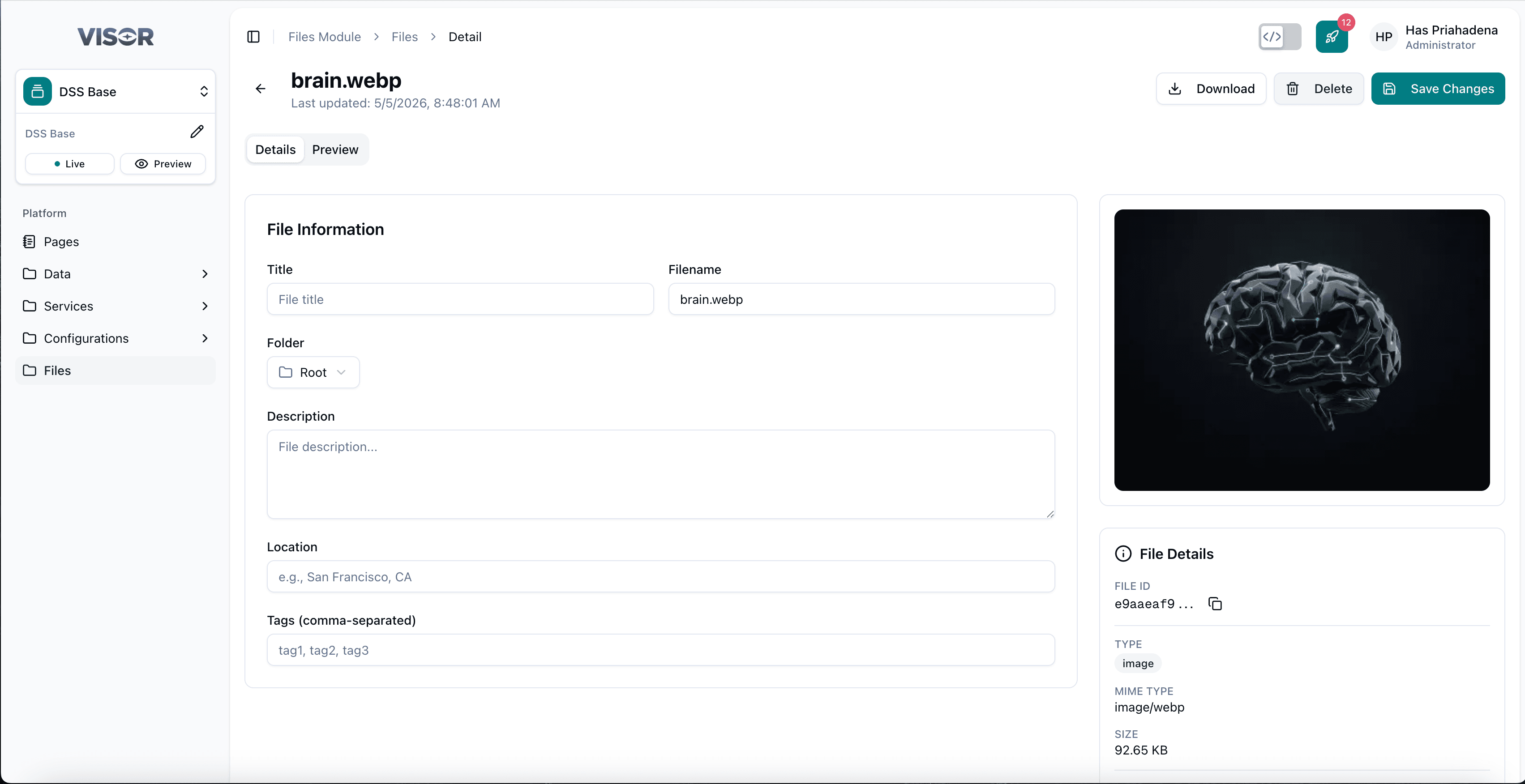 Files — delete from detail