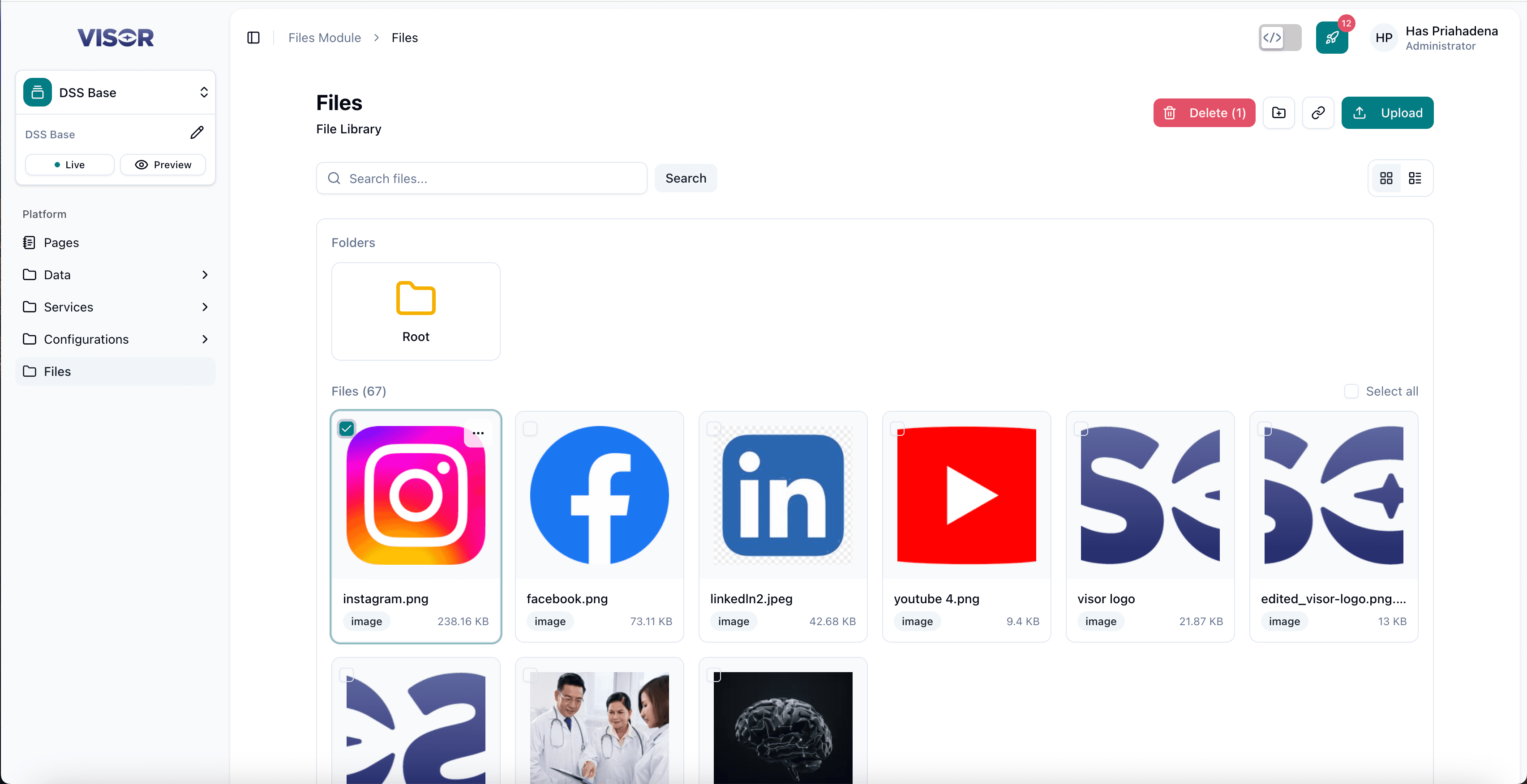Files — delete from listing