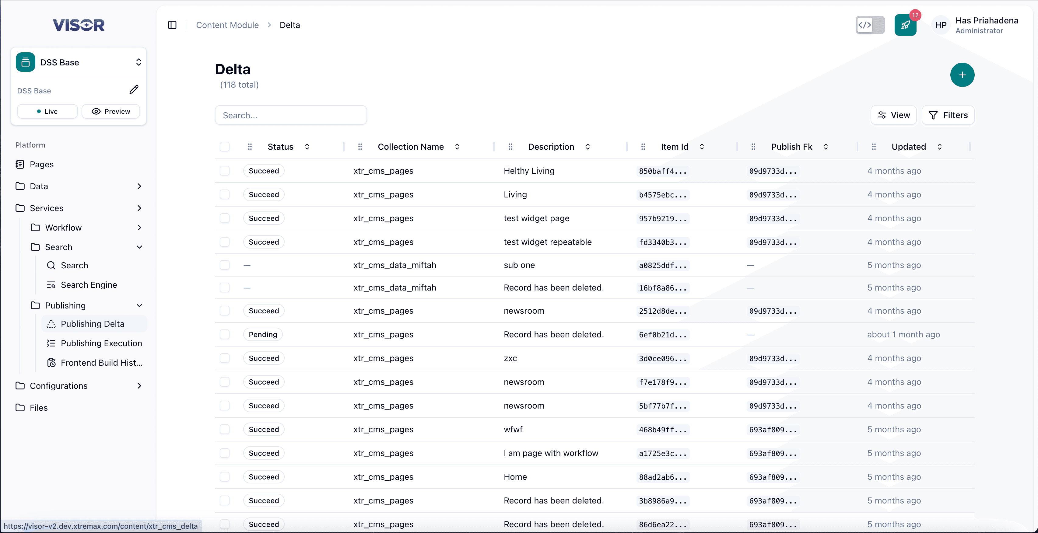 Publishing Delta listing