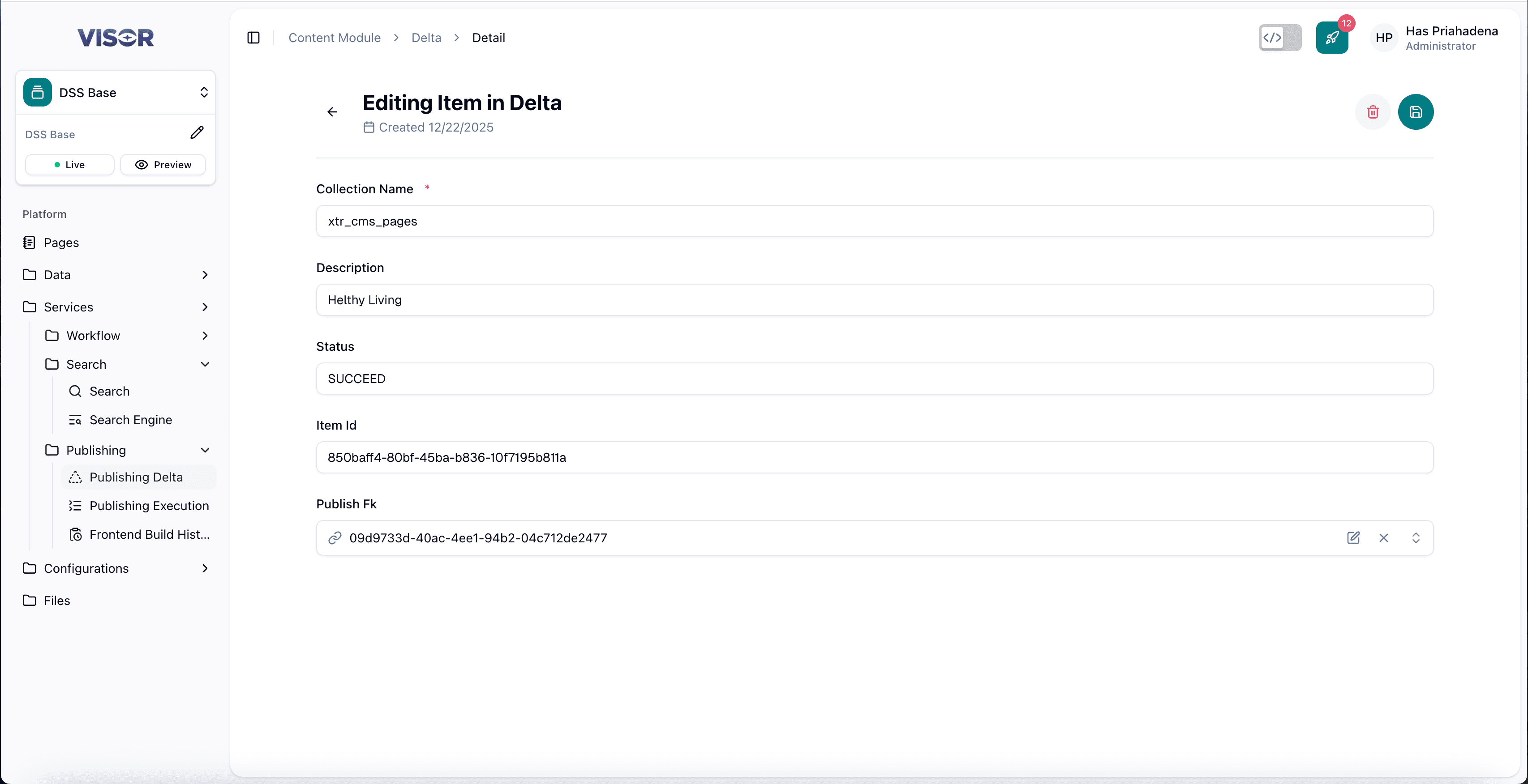 Publishing Delta detail