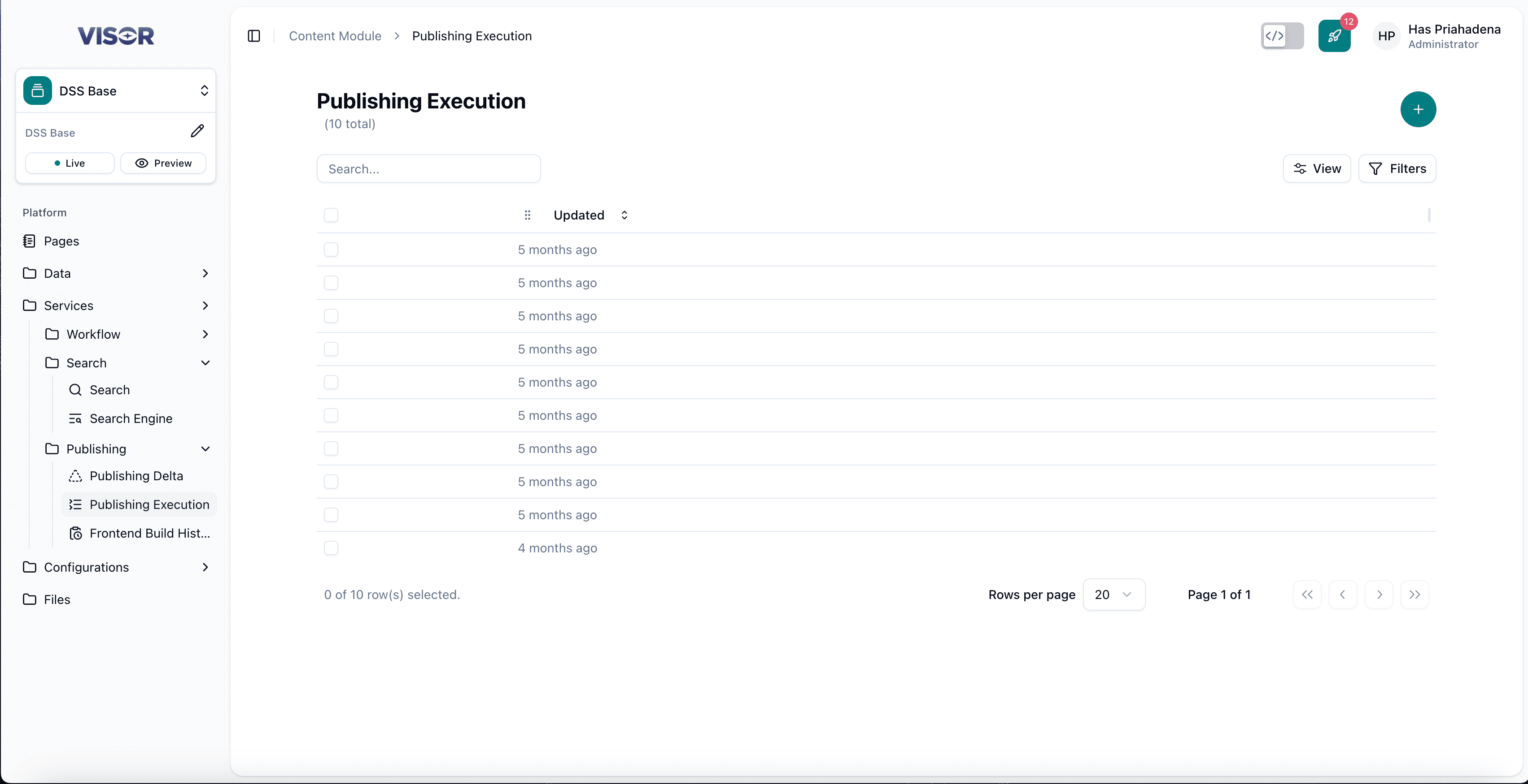 Publishing Execution listing