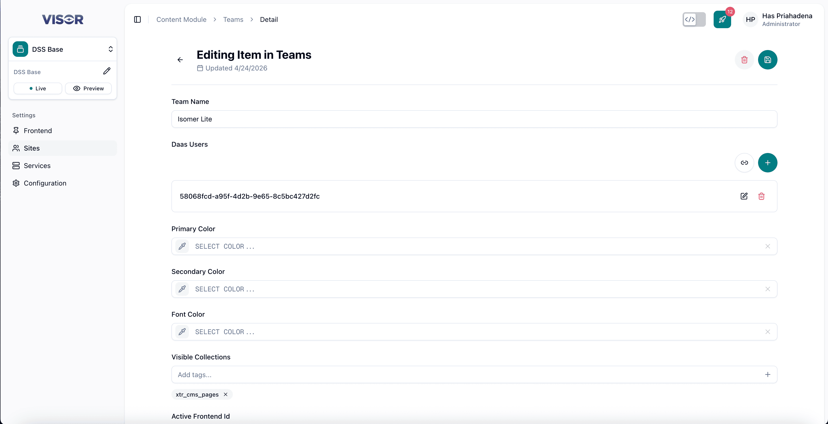 Site detail page