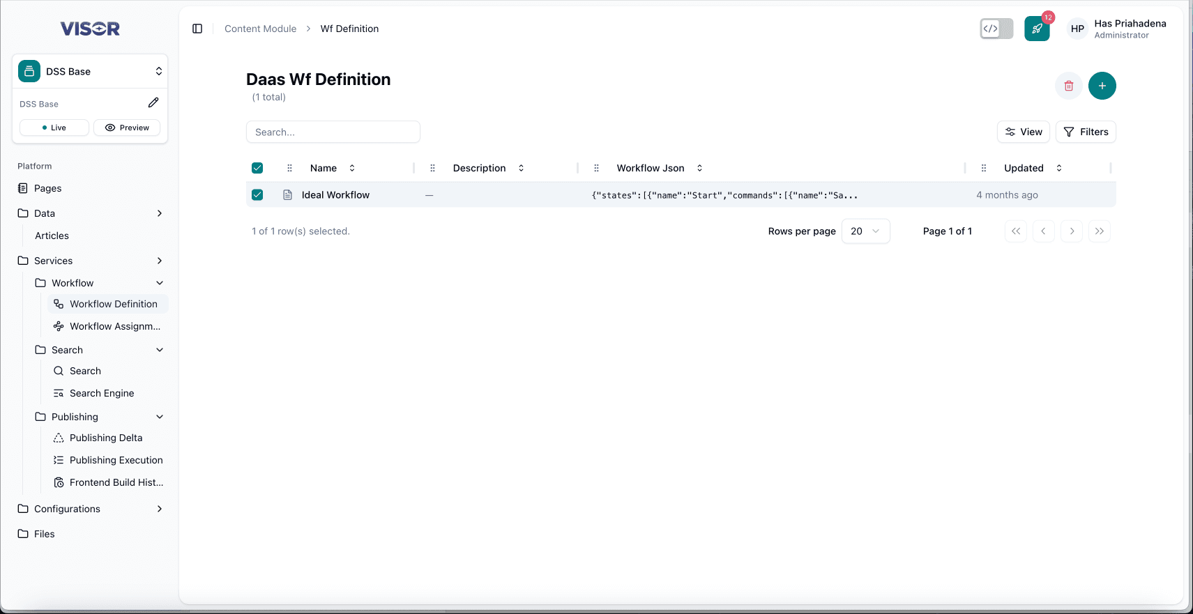 Workflow Definition listing — delete from listing