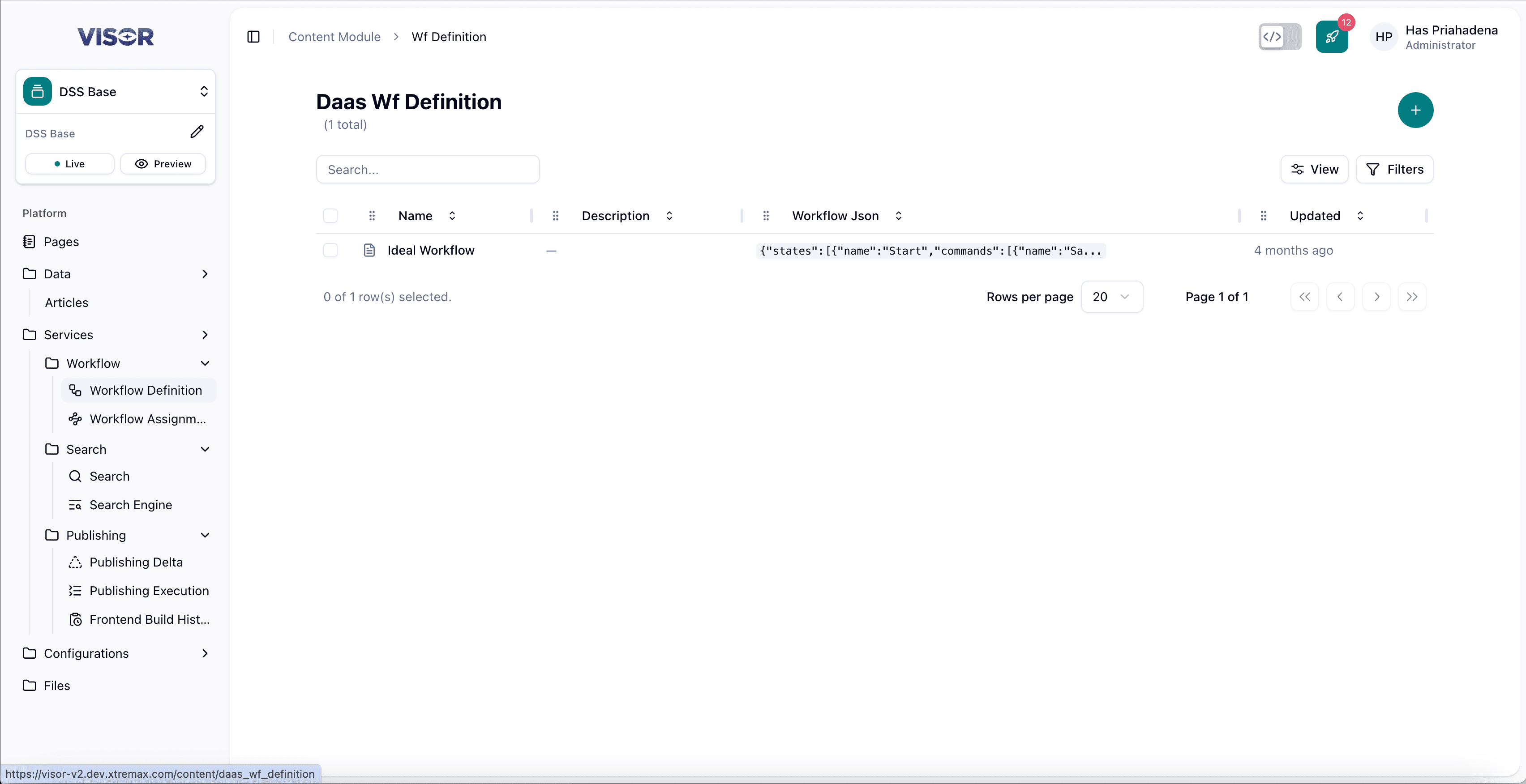 Workflow Definition listing page